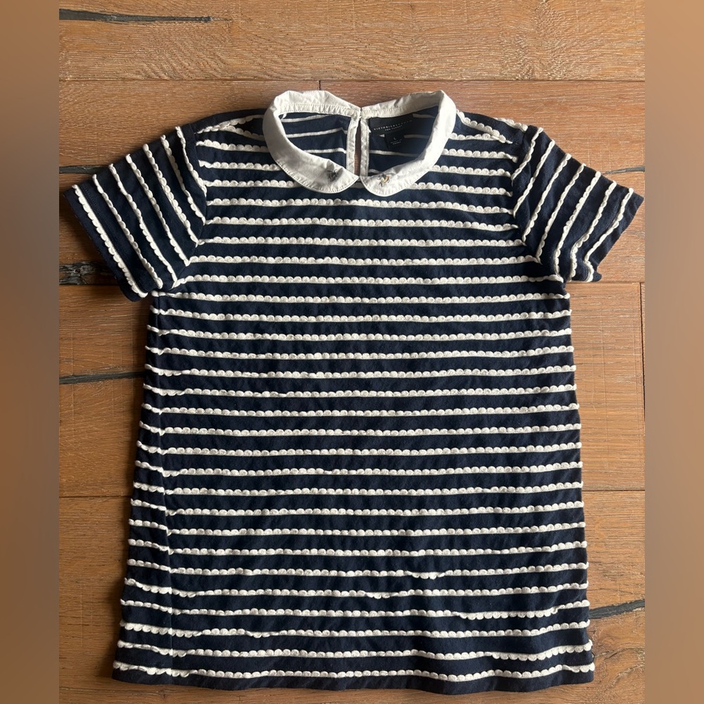 Victoria Beckham for Target Girls Navy and White Striped Tee Bee Collar